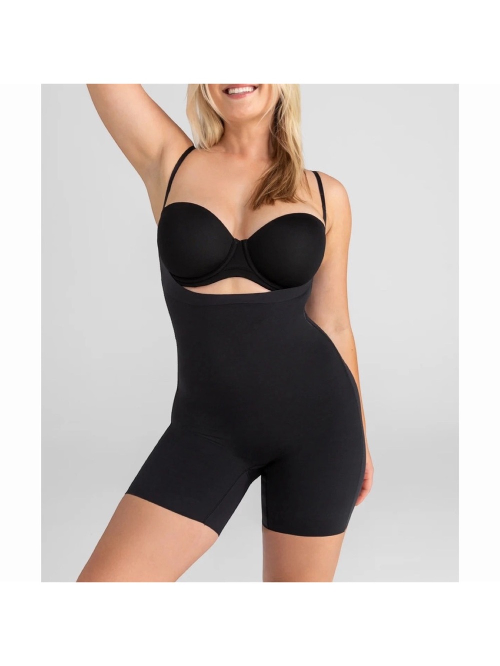 Honeylove Open Bust Mid Thigh Bodysuit Shapewear Black 1X NWT